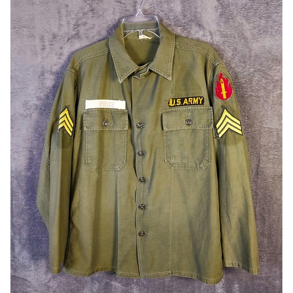 Vintage 60s US Army Trooper Fatigue‎ Vietnam Field Cotton Utility Shirt Medium - Picture 3 of 16